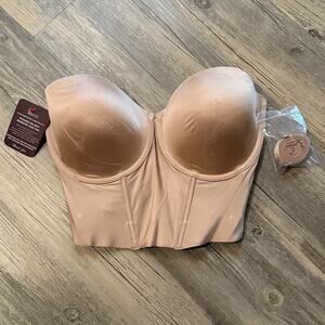 Felina Body Veil Longline Low Back Convertible Strapless Bra 32DD Neutral NWT